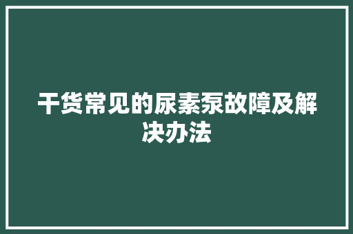 干货常见的尿素泵故障及解决办法
