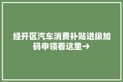 经开区汽车消费补贴进级加码申领看这里→