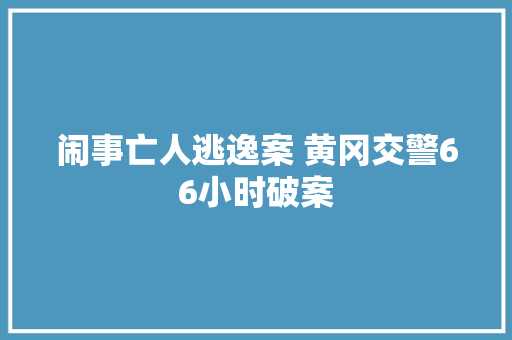 闹事亡人逃逸案 黄冈交警66小时破案
