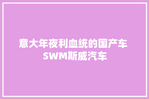 意大年夜利血统的国产车 SWM斯威汽车 汽车知识