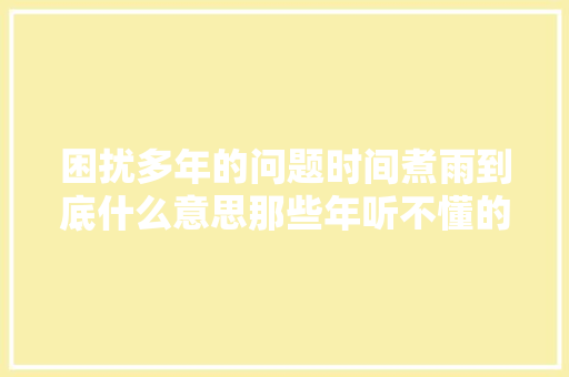 困扰多年的问题时间煮雨到底什么意思那些年听不懂的歌词