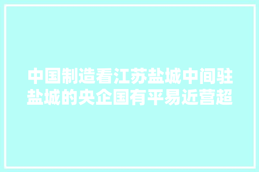 中国制造看江苏盐城中间驻盐城的央企国有平易近营超级制造业有多强