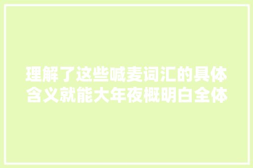 理解了这些喊麦词汇的具体含义就能大年夜概明白全体歌曲在唱什么