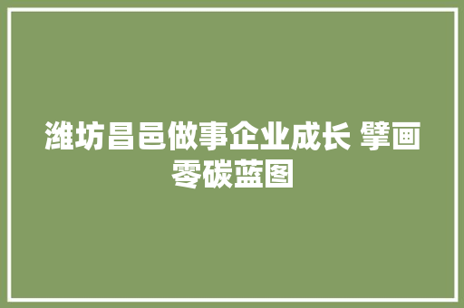 潍坊昌邑做事企业成长 擘画零碳蓝图