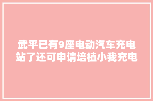 武平已有9座电动汽车充电站了还可申请培植小我充电桩