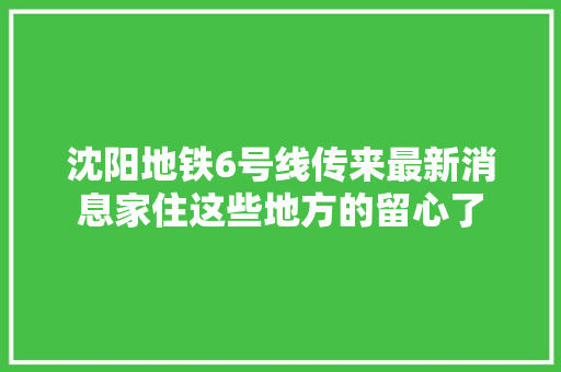 沈阳地铁6号线传来最新消息家住这些地方的留心了  第1张