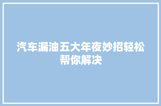 汽车漏油五大年夜妙招轻松帮你解决