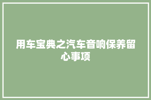 用车宝典之汽车音响保养留心事项