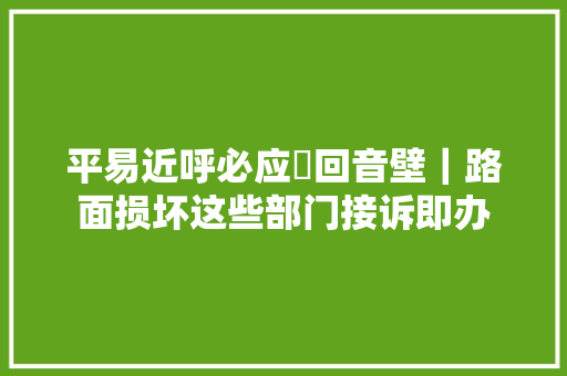 平易近呼必应・回音壁｜路面损坏这些部门接诉即办