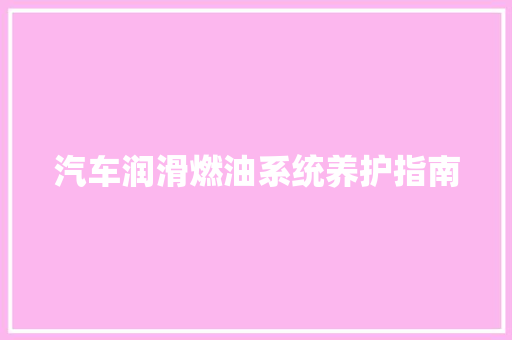汽车润滑燃油系统养护指南