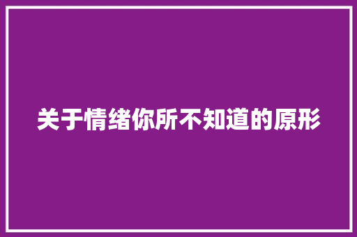关于情绪你所不知道的原形