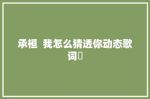 承桓  我怎么猜透你动态歌词♪