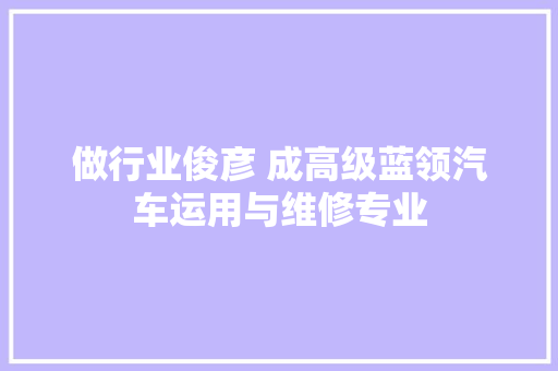 做行业俊彦 成高级蓝领汽车运用与维修专业