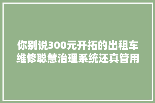 你别说300元开拓的出租车维修聪慧治理系统还真管用