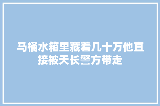 马桶水箱里藏着几十万他直接被天长警方带走