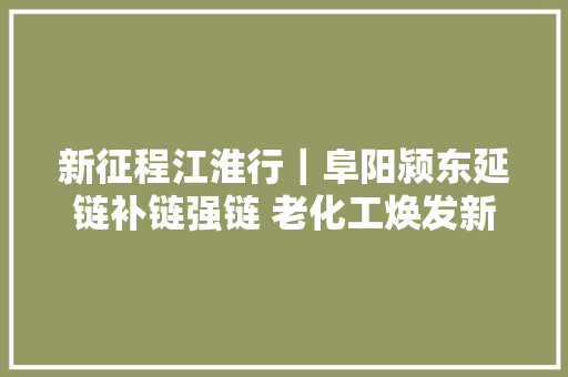 新征程江淮行｜阜阳颍东延链补链强链 老化工焕发新活力