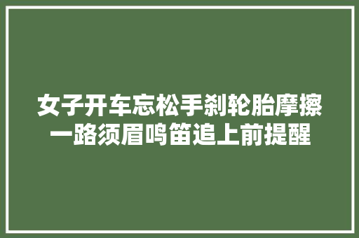 女子开车忘松手刹轮胎摩擦一路须眉鸣笛追上前提醒
