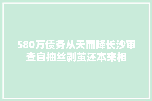 580万债务从天而降长沙审查官抽丝剥茧还本来相