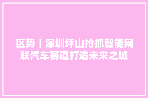 区势｜深圳坪山抢抓智能网联汽车赛道打造未来之城