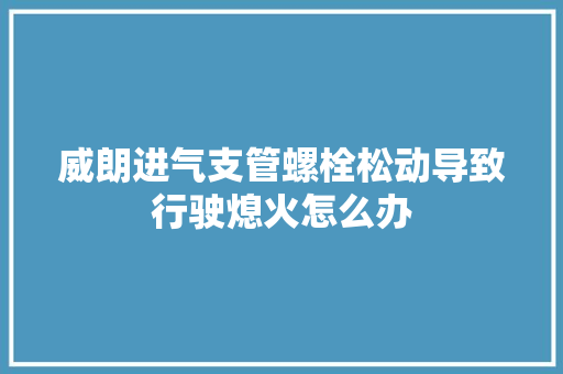 威朗进气支管螺栓松动导致行驶熄火怎么办