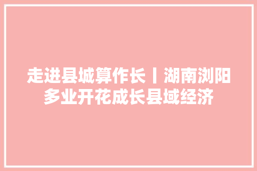 走进县城算作长丨湖南浏阳多业开花成长县域经济