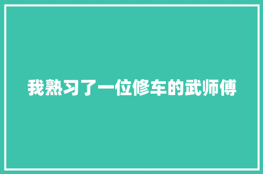 我熟习了一位修车的武师傅
