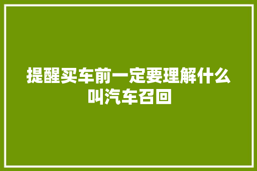 提醒买车前一定要理解什么叫汽车召回