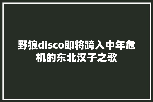 野狼disco即将跨入中年危机的东北汉子之歌