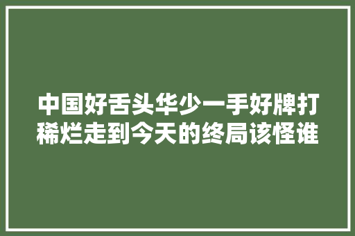 中国好舌头华少一手好牌打稀烂走到今天的终局该怪谁呢