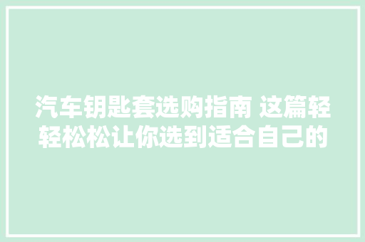 汽车钥匙套选购指南 这篇轻轻松松让你选到适合自己的