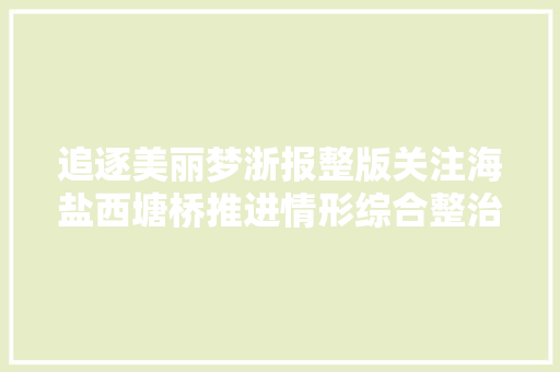 追逐美丽梦浙报整版关注海盐西塘桥推进情形综合整治