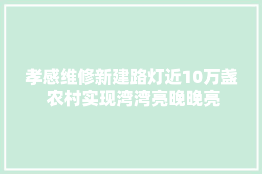 孝感维修新建路灯近10万盏 农村实现湾湾亮晚晚亮
