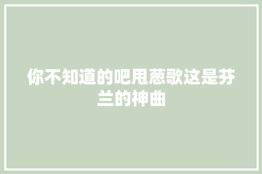 你不知道的吧甩葱歌这是芬兰的神曲