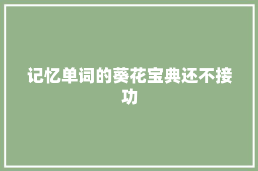 记忆单词的葵花宝典还不接功