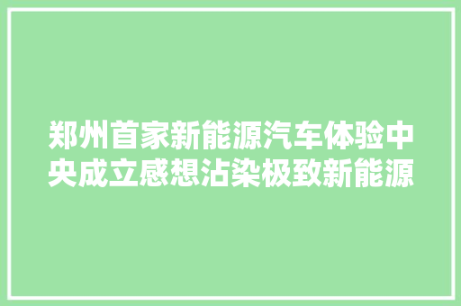 郑州首家新能源汽车体验中央成立感想沾染极致新能源出行时代