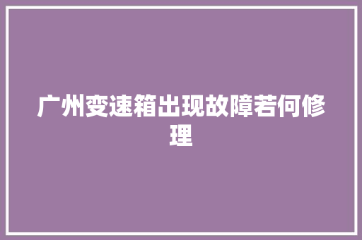 广州变速箱出现故障若何修理