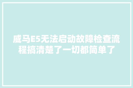 威马E5无法启动故障检查流程搞清楚了一切都简单了