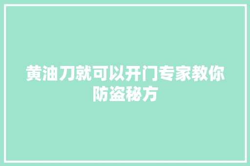 黄油刀就可以开门专家教你防盗秘方