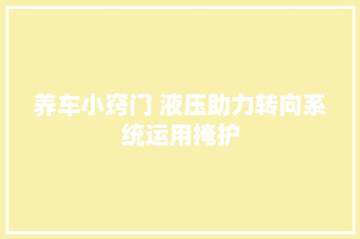 养车小窍门 液压助力转向系统运用掩护