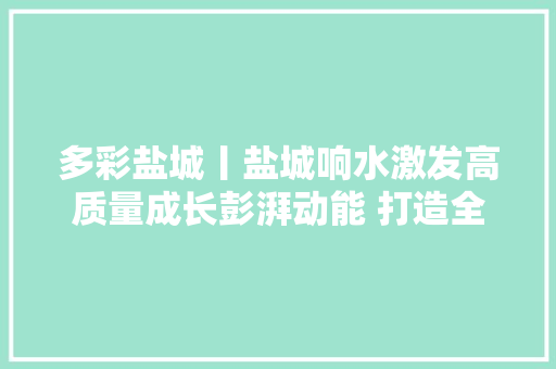 多彩盐城丨盐城响水激发高质量成长彭湃动能 打造全国有名汽车部件家当集聚区