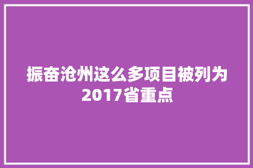 振奋沧州这么多项目被列为2017省重点