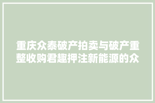 重庆众泰破产拍卖与破产重整收购君趣押注新能源的众泰汽车无关