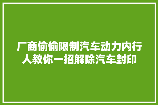 厂商偷偷限制汽车动力内行人教你一招解除汽车封印