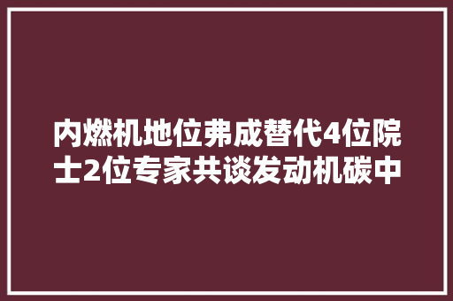 内燃机地位弗成替代4位院士2位专家共谈发动机碳中和之路