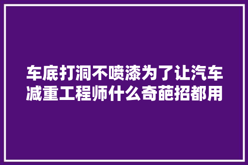 车底打洞不喷漆为了让汽车减重工程师什么奇葩招都用上了 汽车知识