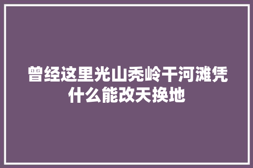 曾经这里光山秃岭干河滩凭什么能改天换地