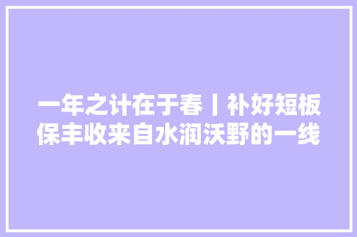 一年之计在于春丨补好短板保丰收来自水润沃野的一线报道