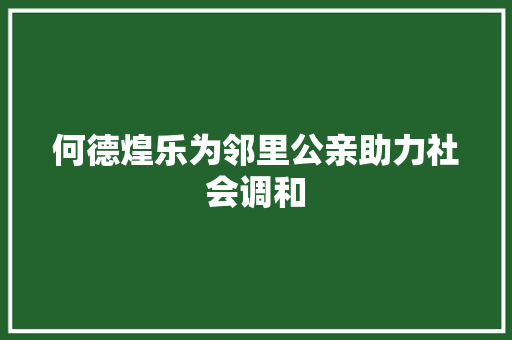 何德煌乐为邻里公亲助力社会调和