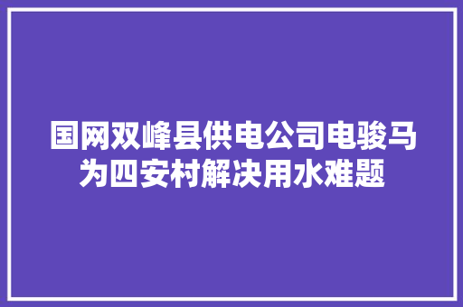 国网双峰县供电公司电骏马为四安村解决用水难题