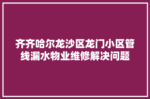 齐齐哈尔龙沙区龙门小区管线漏水物业维修解决问题